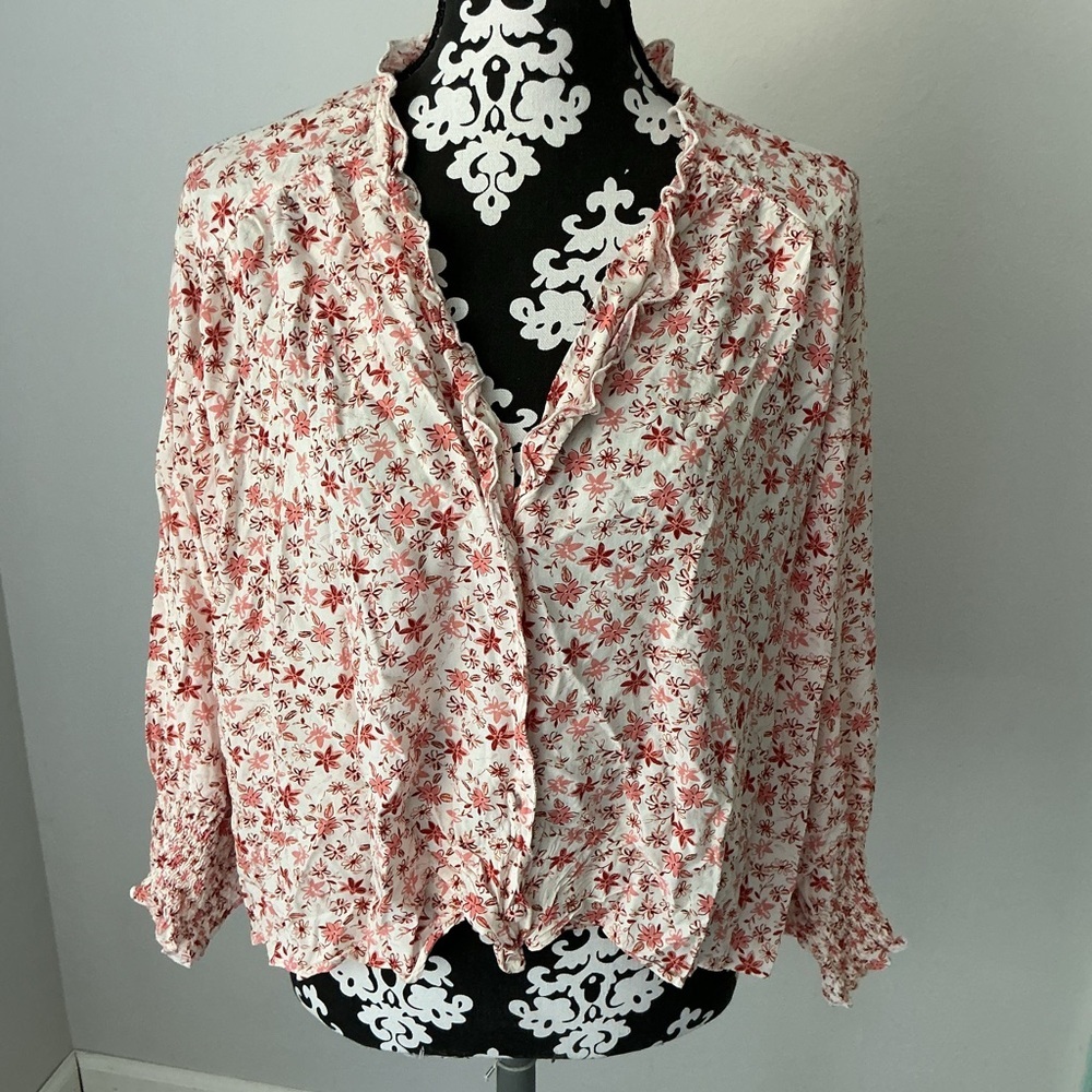 Zara White Blouse with Red Floral Print